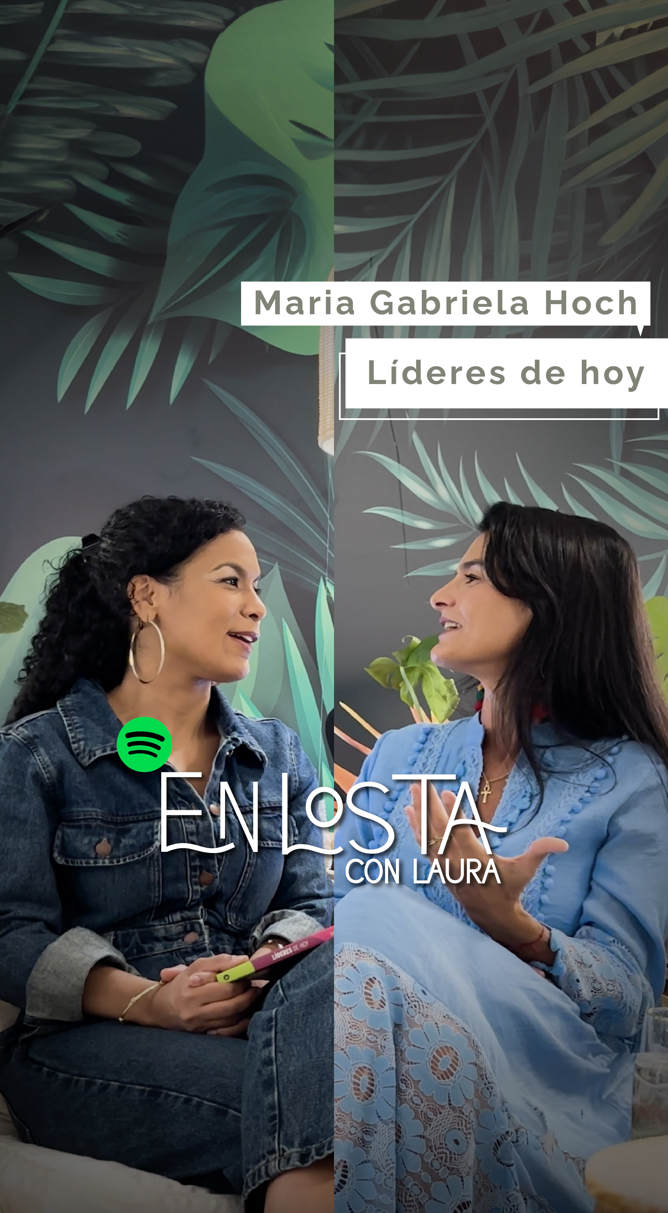 Laura Sgroi and María Gabriela Hoch on the set for video podcast "En Los Ta con Laura"